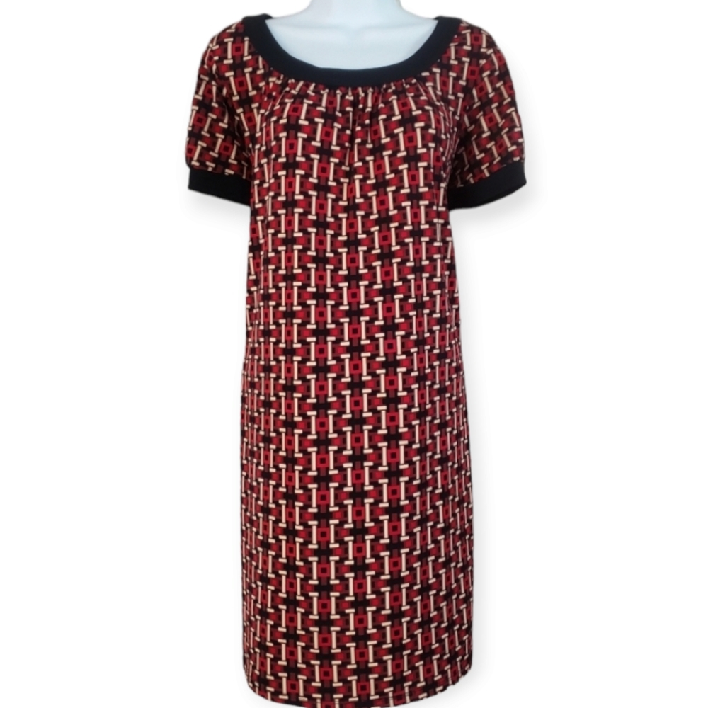 NWOT LOFT red & black geometric print shift dress Womens Medium